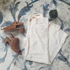 Anthropologie- Wide leg white linen pants, 6